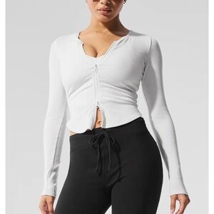 Ribbed Stardust Long Sleeve Alo yoga white size M zip up